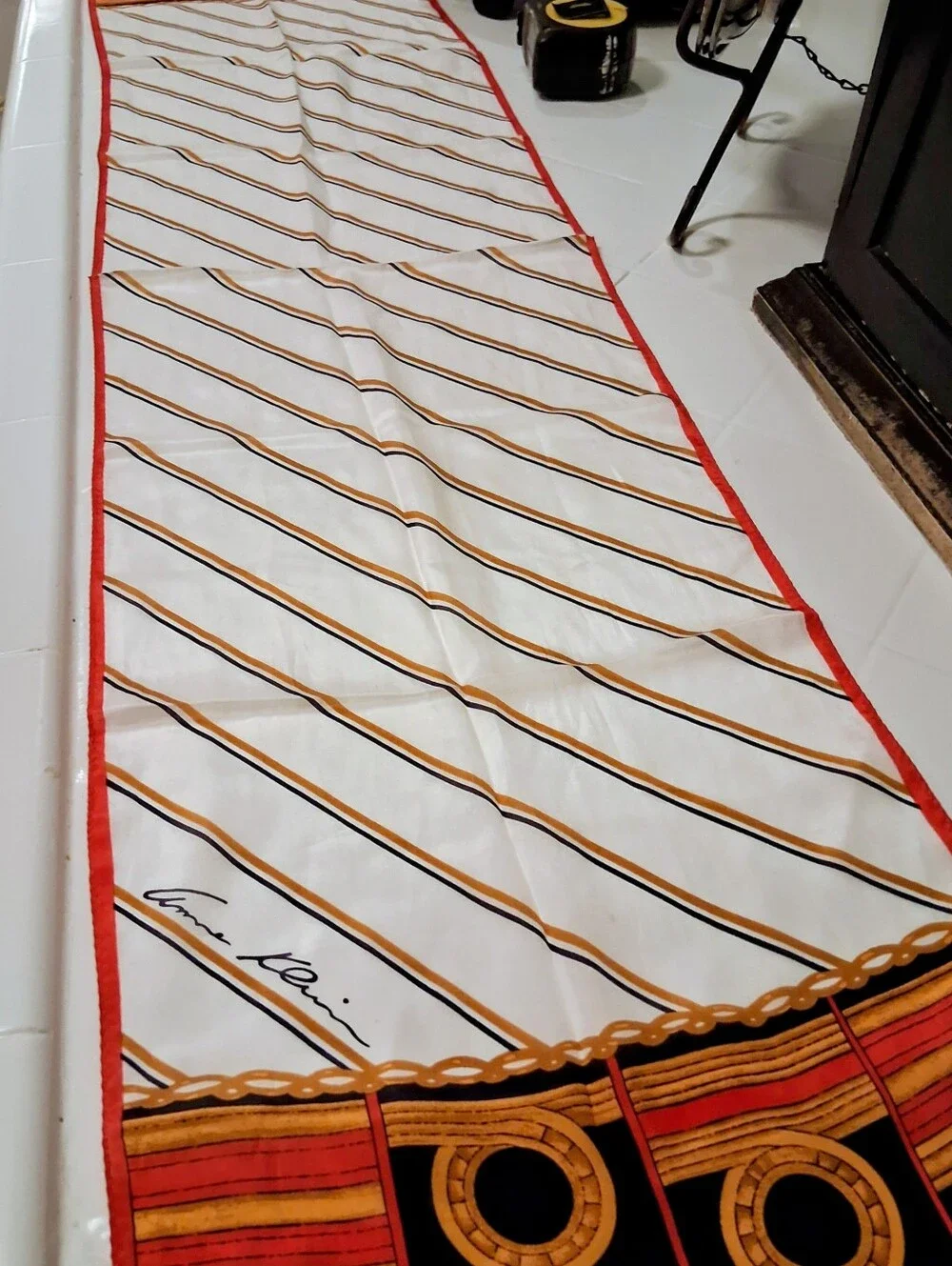 Beautiful vintage Anne Klein equestrian/nautical oblong Silk scarf